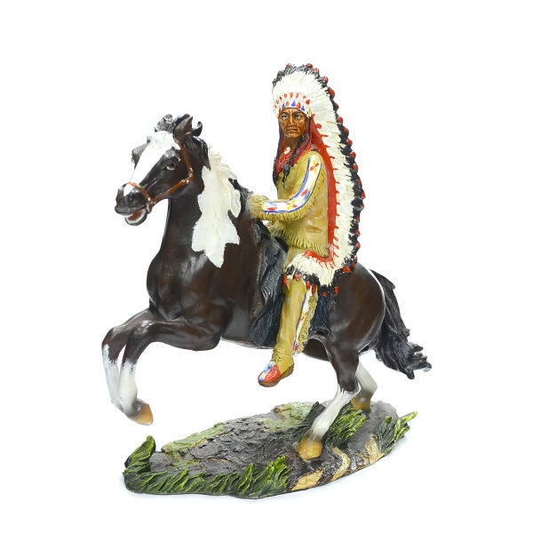 At Üstünde Kızılderili Kurşun Asker Model, Renkli El Boyaması 12 cm