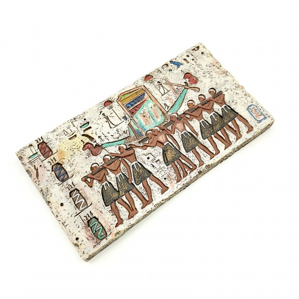 Antik Mısır Hiyeroglif Gemi Temalı Duvar Panosu, Renkli El Boyaması, Duvar Dekoru 23,5x12,5x2 cm
