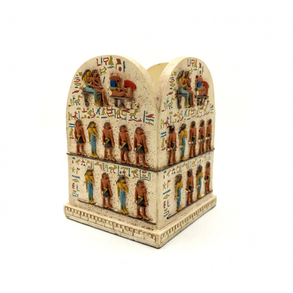 Antik Mısır Hiyeroglif Temalı Kalemlik, Renkli El Boyaması 7x7x10 cm