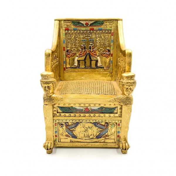 Antik Mısır Prenses Sitamun Altın Tahtı Mücevher Kutusu, Renkli El Boyaması, Dekoratif Saklama Kutusu 11x10x17 cm