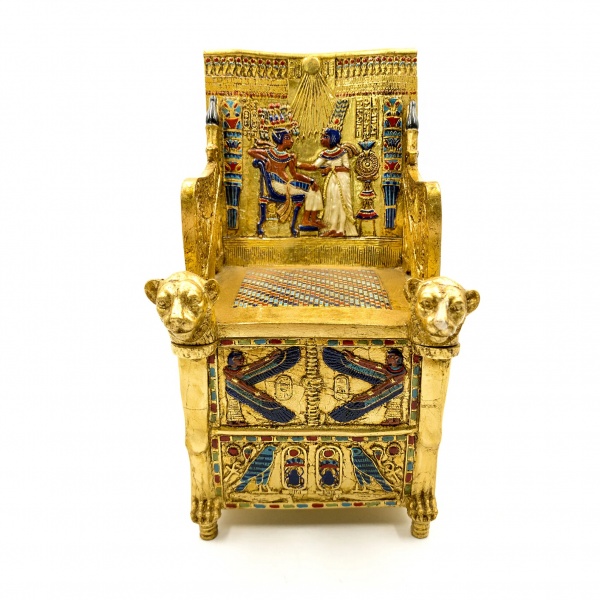 Antik Mısır Tutankhamun Altın Tahtı Mücevher Kutusu, Renkli El Boyaması, Dekoratif Saklama Kutusu 10x9x19 cm