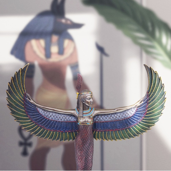Mısır İsis Figürü, Renkli El Boyaması, Dekoratif Heykel 25x7x23 cm