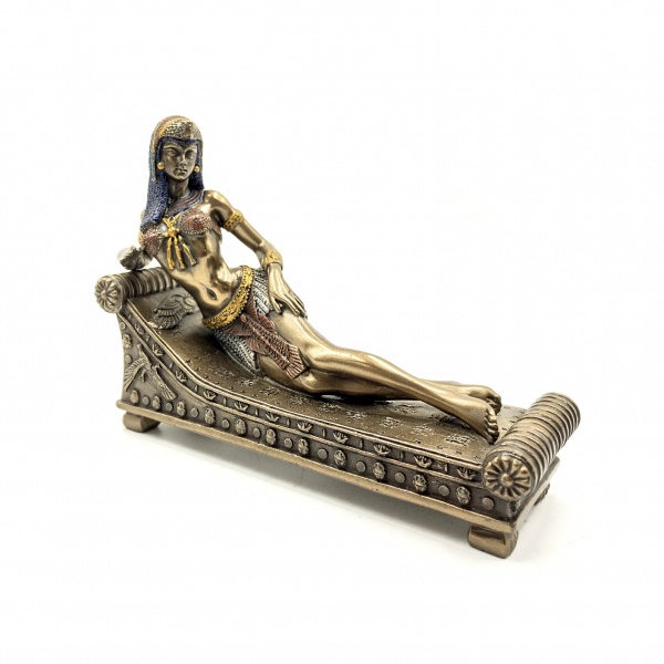 Uzanan Kleopatra Figürü, Bronz ve Renkli El Boyaması, Küçük Boy 12x4x9 cm