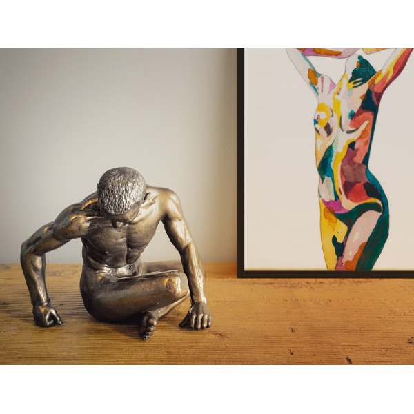 Erkek Body Figürü, Bronz El Boyaması, Dekoratif Heykel 14x11x11 cm