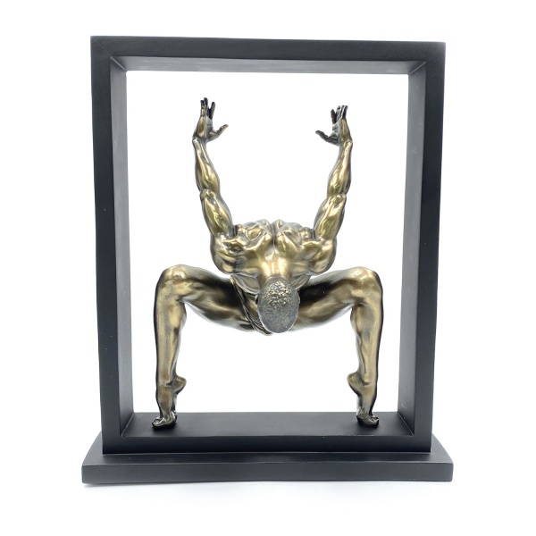 Standlı Çıplak Adam Figürü, Bronz El Boyaması, Dekoratif Heykel 26.5x22.5x6.5 cm