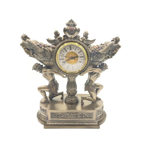 Hasat Taşıyan Erkekler Figürlü Masa Saati, El Boyaması 13,5x29,5 cm