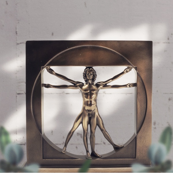 Leonardo da Vinci Vitruvian Erkek Heykel, Bronz El Boyaması 22x4x22 cm