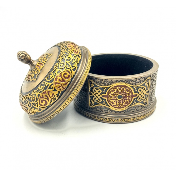 Motifli Mücevher Kutusu, Renkli El Boyaması, 9,5x9,5x10 cm