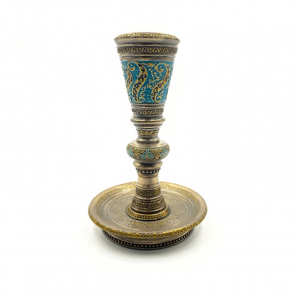 Otantik Temalı Şamdan, Renkli El Boyaması, 11x11x15 cm