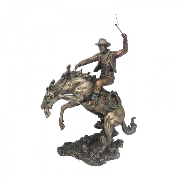 Rodeocu Kovboy Figürü Bronz, El Boyaması 31x23 cm