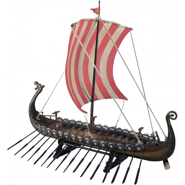 Viking Gemisi, Renkli El Boyaması, Dekoratif Heykel 33 x 23 x 28 cm