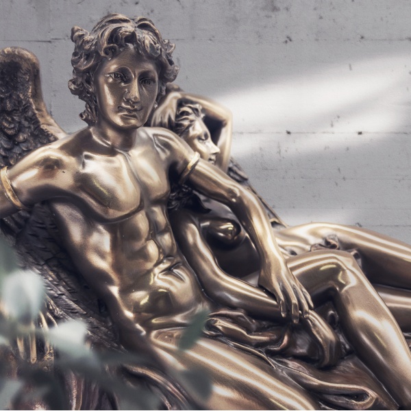 Aşk Tanrısı ve Psyche Tryst Figürü, Bronz El Boyaması, Dekoratif Heykel 27,5x14x18,5 cm