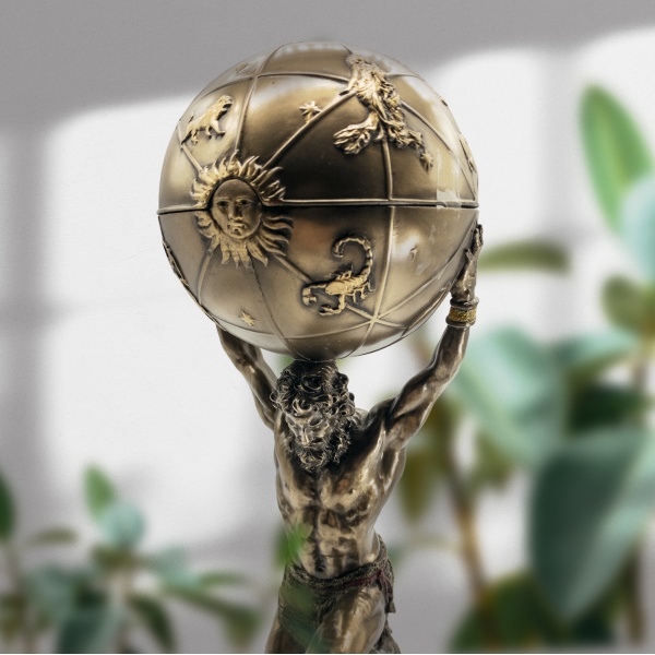 Mitoloji Atlas Figürlü Saklama Kutusu, Bronz El Boyaması, Dekoratif Heykel 35 cm
