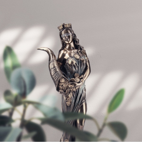 Mitolojik Tanrıça Fortuna Figürü, Bronz ve Renkli El Boyaması, Dekoratif Heykel 11x10x29 cm