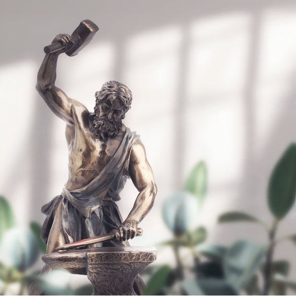 Hephaestus Figürü, Bronz ve Renkli El Boyaması, Dekoratif Heykel 11,2 x 11,5 x 22 cm