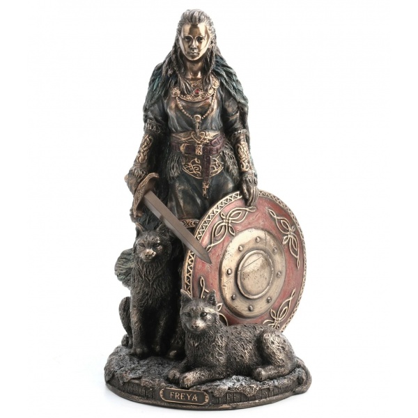 İskandinav Aşk, Savaş ve Bereket Tanrıçası Freya Figürü, Renkli El Boyaması, Dekoratif Heykel 12x12x21 cm