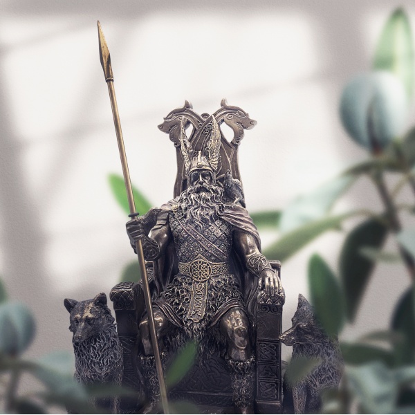 İskandinav Tanrısı Odin Figürü, Bronz El Boyaması, Dekor Heykel 19x12,5x22 cm