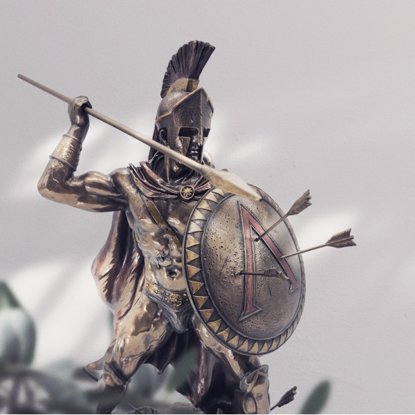 Leonidas Figürü, Bronz ve Renkli El Boyaması, Dekoratif Heykel 28,5x24,5x33 cm