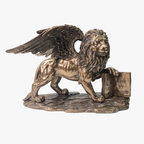 Lion of Saint Mark Figürü, Bronz ve Renkli El Boyaması, Dekoratif Heykel 26x14,5x18 cm