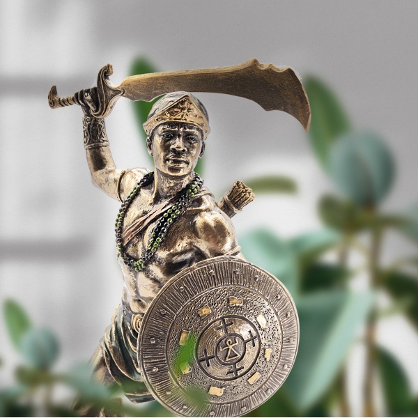 Oggun Savaş Tanrısı Figürü, Bronz El Boyaması, Dekor Heykel 14,5x10,5x24 cm