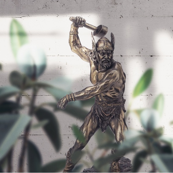 Thor Figürü, Bronz El Boyaması, Dekoratif Heykel 14.5x12x27 cm