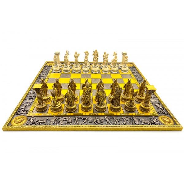 Yunan Mitoloji Santranç Takımı, El Boyaması 44,5x44,5x8,3 cm