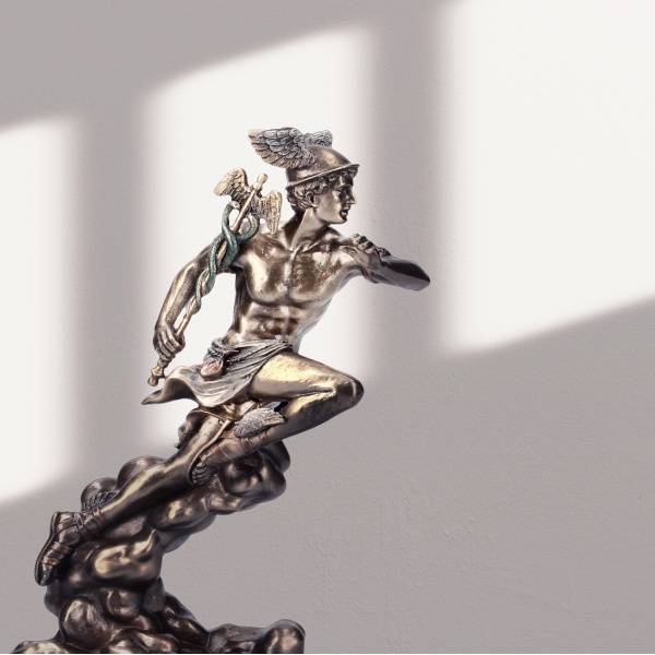 Yunan Mitolojisi Hermes Figürü, Bronz El Boyaması, Dekoratif Heykel 16x9x22 cm