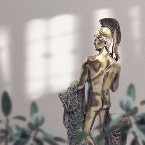 Yunan Mitolojisi Postlu Jason Figürü, Bronz ve Renkli El Boyaması, Dekoratif Heykel 13x9x32 cm