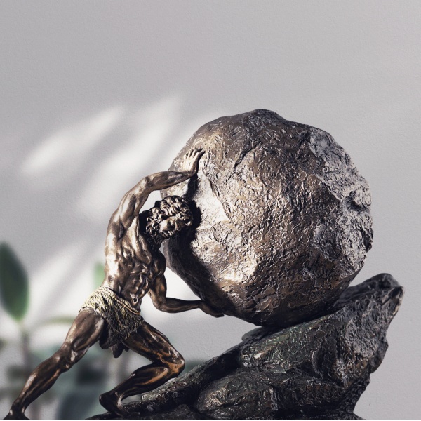 Yunan Mitolojisi Sisyphus Figürü, Bronz El Boyaması, Dekoratif Heykel 28,5x12x20,5 cm