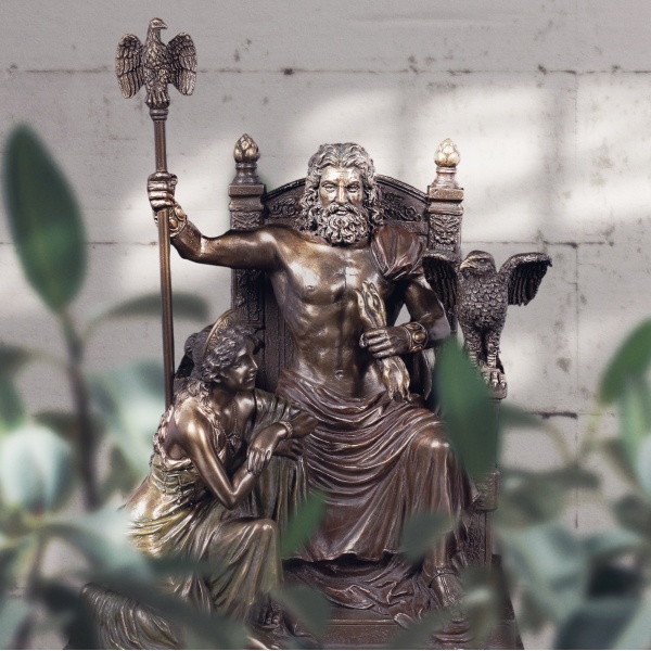 Zeus ve Hera Figürü, Bronz El Boyaması, Dekoratif Heykel 21,5x15x28 cm