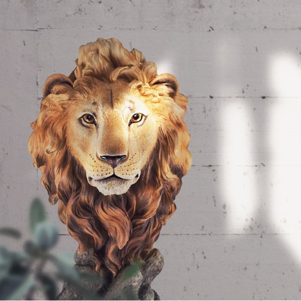 Aslan Kafası Büst, Renkli El Boyaması, Dekoratif Heykel 19,5x16x33,5 cm