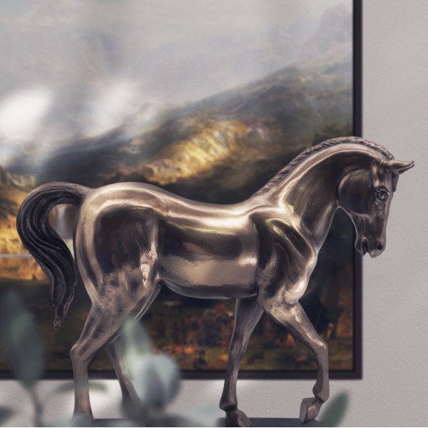 At Figürü Kaideli, Bronz El Boyaması, Dekoratif Heykel 33.5x13x31 cm Büyük Boy