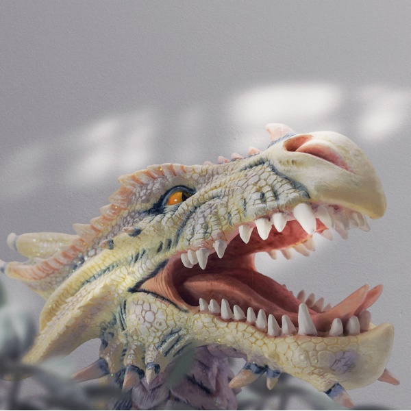 Ejderha Kafası Büstü, Renkli El Boyaması, Dekoratif Heykel 21,5x14,5x11,5 cm