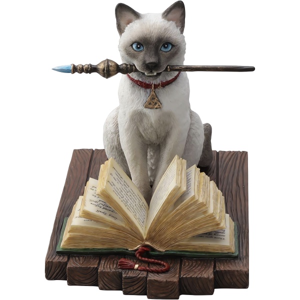 Lisa Parker'ın Hocus Pocus Sihirli Değnek Ruhu Siyam Kedisi, Renkli El Boyaması, Dekoratif Heykel 16,8x10,3x13,3 cm
