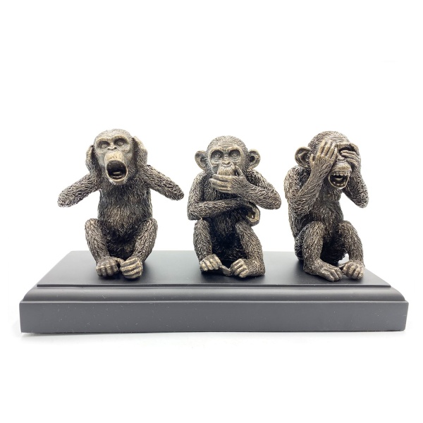 No Evil Maymunları Figürleri, El Boyaması, Dekoratif Heykel 26x9,5x13 cm