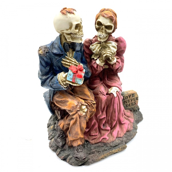 Bankta Aşk İskelet Figürü, El Boyaması 13 cm