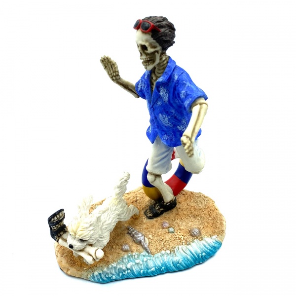 Köpeğiyle İskelet Figürü, El Boyaması 14.5x11.5x17 cm