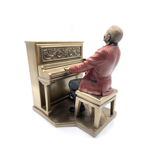 Jazzcı Piyanist Figürü, Bronz ve Renkli El Boyaması, Dekoratif Heykel 21 x 18 x 22,7 cm