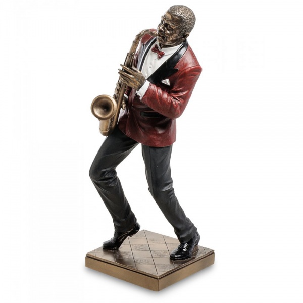 Saksafon Jazz Sanatçısı Figürü, Renkli ve Bronz El Boyaması, Dekoratif Heykel 11x12.5x29 cm