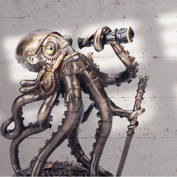 Steampunk Admiral Octopus Figürü, Bronz ve Renkli El Boyaması, Dekoratif Heykel 14x11x17 cm