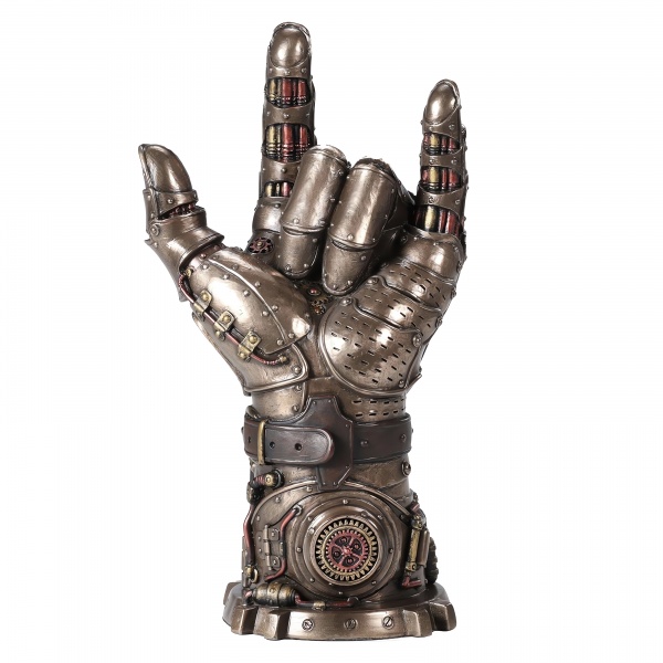 Steampunk Aşk Eldiveni, Renkli El Boyaması, Dekoratif Heykel 13x9,5x24 cm