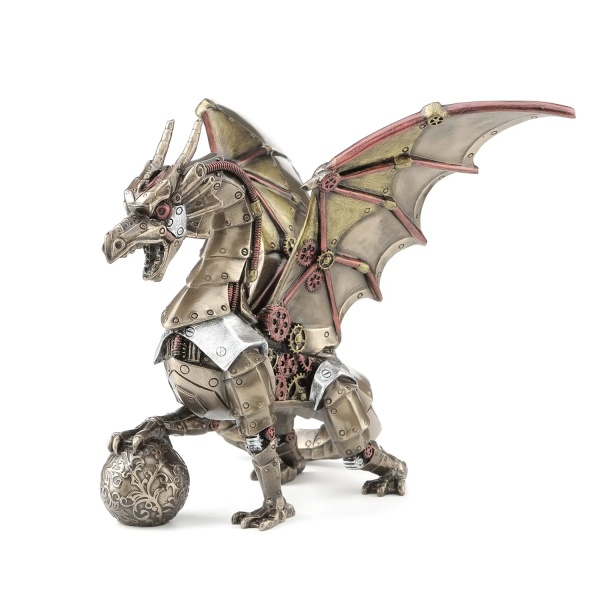 Steampunk Dragon Ejderha Figürü, Renkli El Boyaması, Dekoratif Heykel 19,5x18x16,5 cm