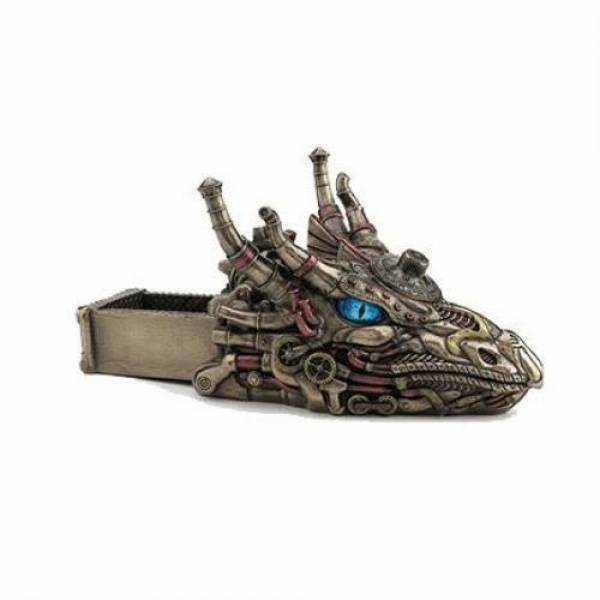 Steampunk Ejderha Kafası, Renkli El Boyaması, Dekoratif Saklama Kutusu 23x18,5x15,5 cm