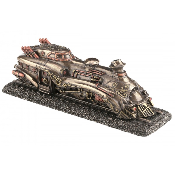 Steampunk Lokomotif, Renkli El Boyaması, Dekoratif Heykel 28,5x8,3x9 cm