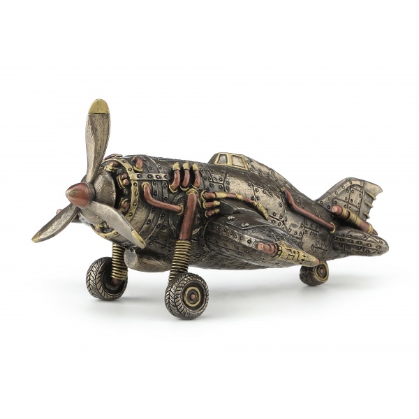 Steampunk Pervaneli Uçak, Renkli El Boyaması, Dekoratif Heykel 13,5x18x7 cm