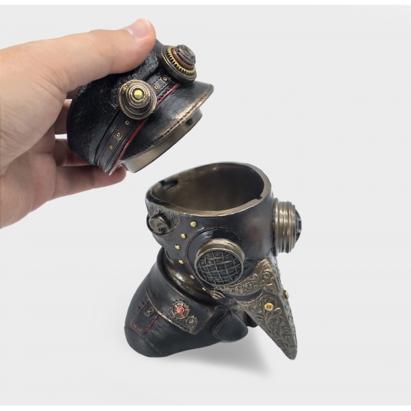 Steampunk Veba Doktoru Büstü, Renkli El Boyaması, Kapaklı Kutu 14,5x14x15,5 cm