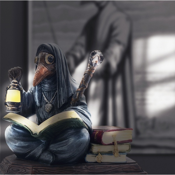 Steampunk Veba Doktoru Figürü, Renkli El Boyaması, Dekoratif Heykel 12x7x13 cm