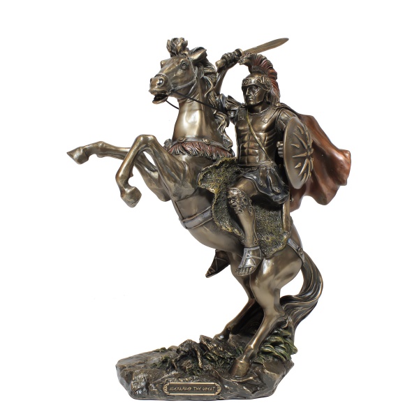 At Üzerinde Büyük İskender, Bronz El Boyaması, Dekoratif Heykel 26,5x11x33,5 cm