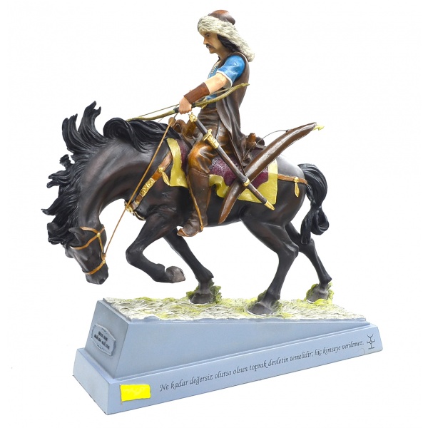 Atlı Metehan Figürü (Boyalı), El Boyaması 26x8,5x30 cm