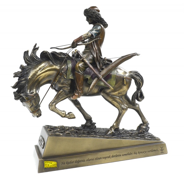 Atlı Metehan Figürü, Bronz El Boyaması, Dekoratif Heykel 30x9x30 cm